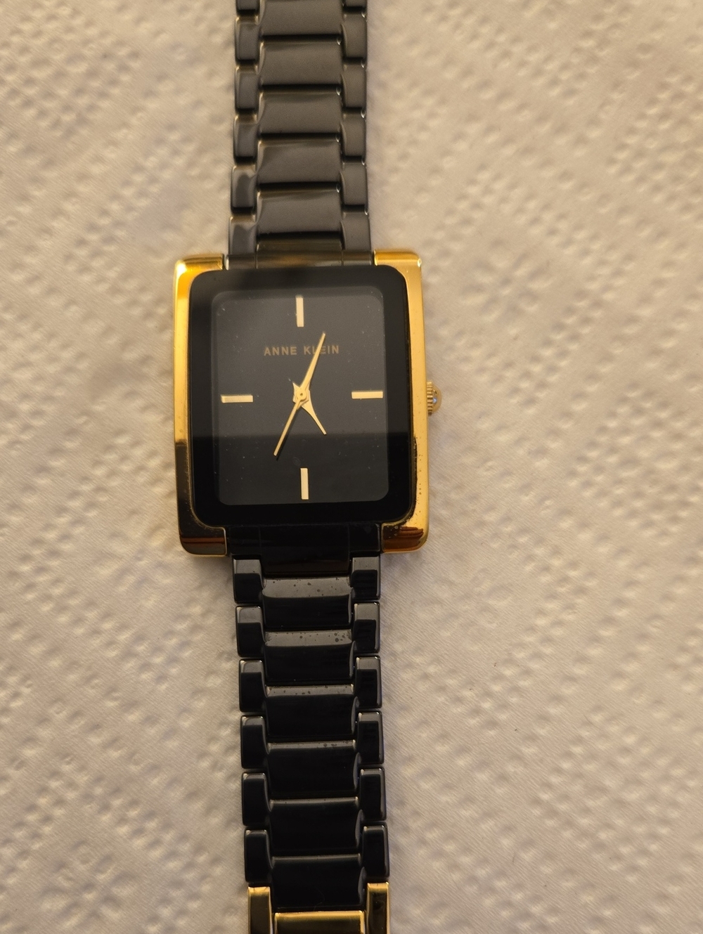 Anne Klein Black and Gold Rectangular Bracelet Watch